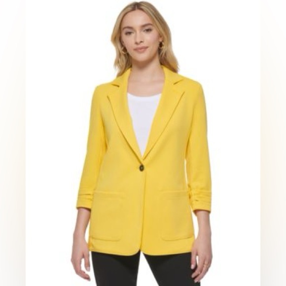 Tommy Hilfiger Yellow Ruched Sleeve Blazer - Picture 1 of 6